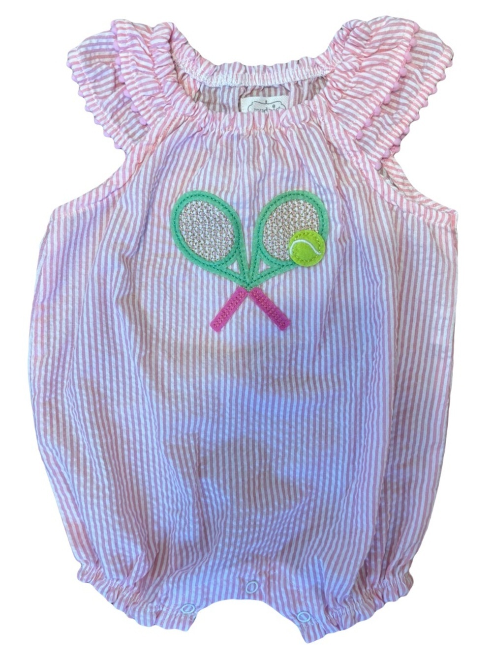 Mud Pie 3-6 Months SEERSUCKER TENNIS BABY ROMPER Pink